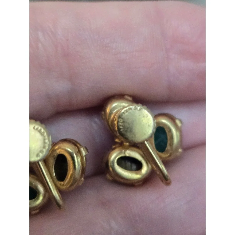 Egyptian Revival Goldfilled Scarab Earrings Semi-Precious Stones Vintage w/ Box